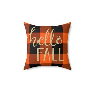 Hello Fall Pillow, Decorative Pillow, Throw Pillow, Faux Suede Square Pillow, Fa